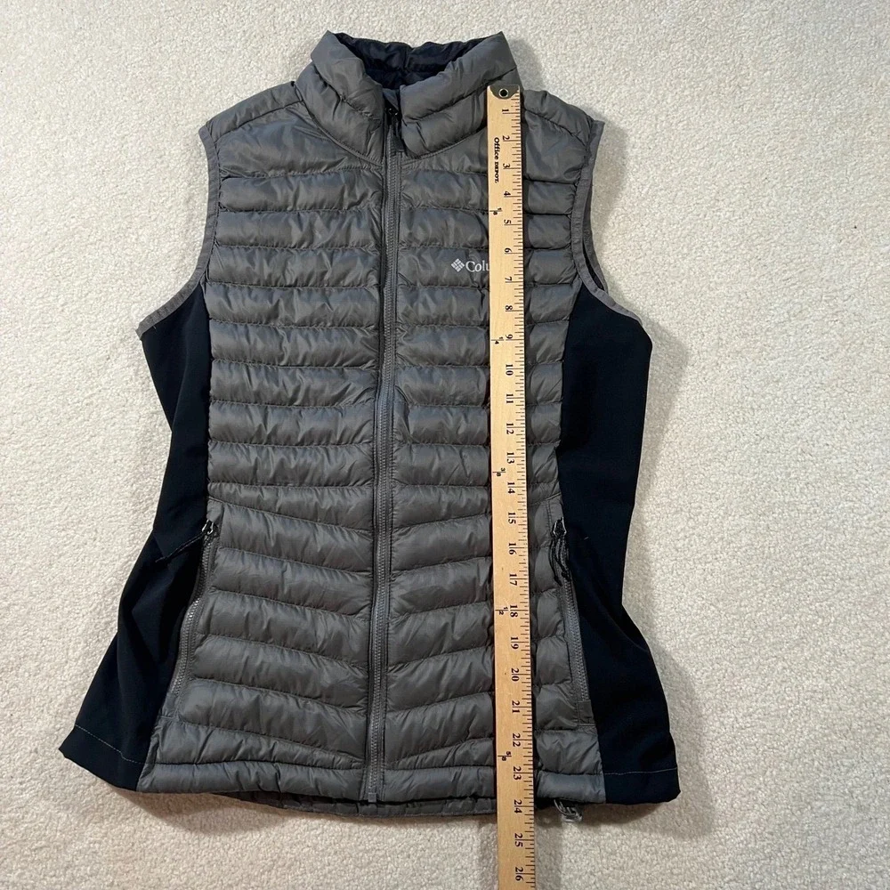 Columbia Puffer Vest Women's Medium Grey Black Hybrid Quilted Full Zip Hiking‎